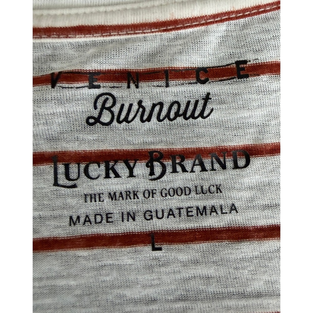 Lucky Brand Venice Burnout Striped V-Neck T-Shirt White Rust Orange Large - Picture 4 of 8